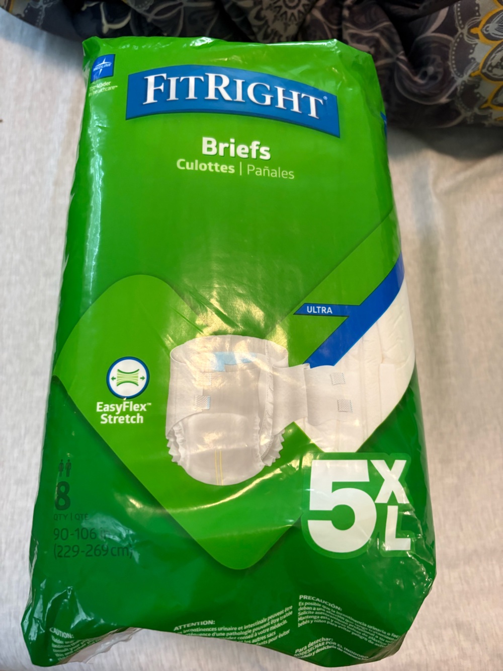 FitRight Adult Diapers Incontinence Briefs Tabs 8 Ct New 5XL 90-106 in UNISEX
